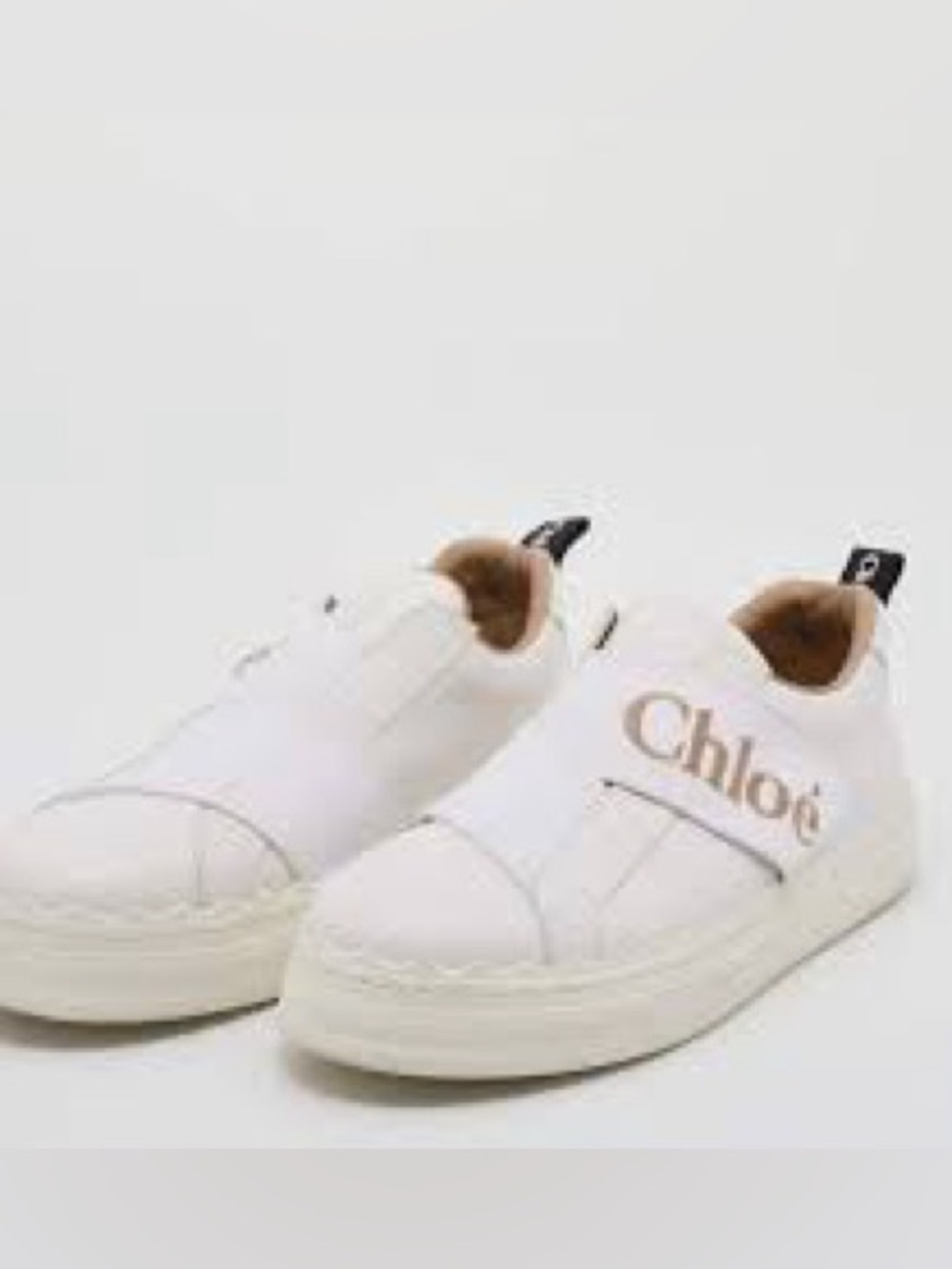 Chloe Lauren Logo Strap Slip On Sneaker {Wht/Tan/Blk} 38-7.5